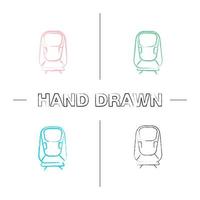 Transrapid hand drawn icons set. Color brush stroke. Maglev. High speed monorail train. Isolated vector sketchy illustrations