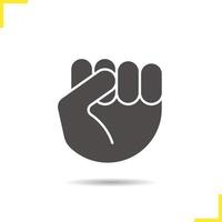 Squeezed fist glyph icon. Drop shadow silhouette symbol. Clenched hand gesture. Negative space. Vector isolated illustration