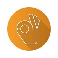 OK hand gesture. Flat linear long shadow icon. Vector line symbol