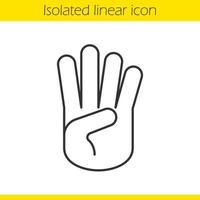 Four fingers hand gesture linear icon. Thin line illustration. Contour symbol. Vector isolated outline drawing