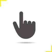 Attention hand gesture glyph icon. Drop shadow silhouette symbol. Point up. Negative space. Vector isolated illustration