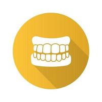 Dentures flat design long shadow glyph icon. False teeth. Human jaw with teeth model. Vector silhouette illustration