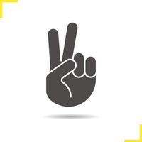 Peace hand gesture icon. Drop shadow victory silhouette symbol. Two fingers up. Negative space. Vector isolated illustration