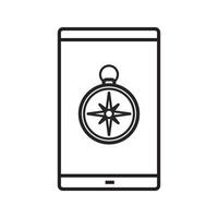 Smartphone gps linear icon. Thin line illustration. Smart phone with compass contour symbol. Vector isolated outline drawing