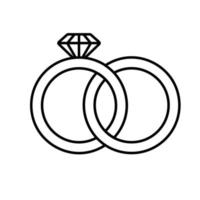 Wedding rings linear icon. Thin line illustration. Wedding ring with diamond contour symbol. Vector isolated outline drawing