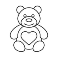 Teddy bear with heart shape linear icon. Thin line illustration. Contour symbol. Vector isolated outline drawing