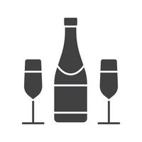 Champagne bottle and glasses glyph icon. Silhouette symbol. Negative space. Vector isolated illustration