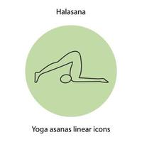 Halasana yoga position linear icon. Thin line illustration. Yoga asana contour symbol. Vector isolated outline drawing