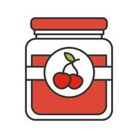 Cherry jam jar color icon. Fruit preserve. Isolated vector illustration