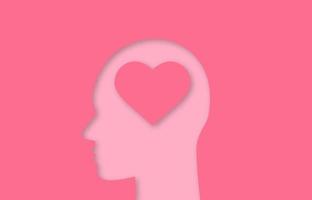 Human head with heart shape inside paper cut out icon. Fallen in love. Romantic feeling. Vector silhouette isolated illustration