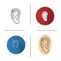 Helix piercing hoop icon. Pierced ear cartilage. Flat design, linear and color styles. Isolated vector illustrations