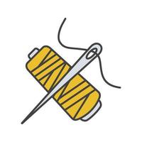 Sewing needle with thread spool color icon. Tailoring. Isolated vector illustration