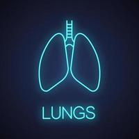 Human lungs with bronchi and bronchioles neon light icon. Respiratory system anatomy. Glowing sign. Vector isolated illustration