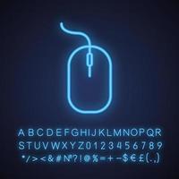 Computer mouse neon light icon. Glowing sign with alphabet, numbers and symbols. Vector isolated illustration