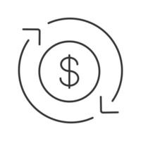 Dollar currency exchange linear icon. Refund. Thin line illustration. Circle arrow with dollar sign inside. Contour symbol. Vector isolated outline drawing