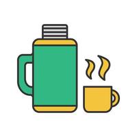Thermos with cup color icon. Hot drink. Isolated vector illustration