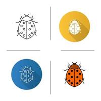 Ladybug linear icon. Ladybird. Insect. Flat design, linear and color styles. Isolated vector illustrations