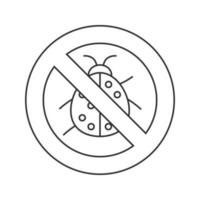 Forbidden sign with ladybug linear icon. No insects repellent. Stop contour symbol. Thin line illustration. Vector isolated outline drawing