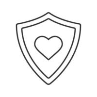 Shield with heart shape linear icon. Health care. Thin line illustration. Contour symbol. Vector isolated outline drawing