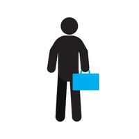 Man with briefcase silhouette icon. Person with toolbox. Fitter. Businessman. Isolated vector illustration