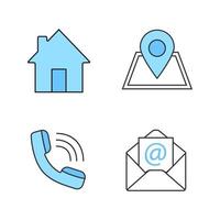 Information center color icons set. Homepage, GPS navigation, incoming call, email. Isolated vector illustrations