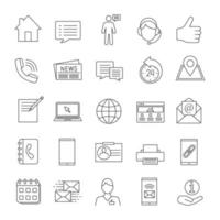 Information center linear icons set. Office supplies, communication devices, support service. Thin line contour symbols. Isolated vector outline illustrations