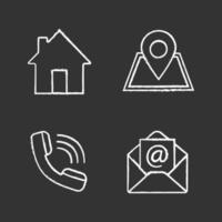 Information center chalk icons set. Homepage, GPS navigation, incoming call, email. Isolated vector chalkboard illustrations