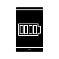 Smartphone high battery glyph icon. Battery charging. Silhouette symbol. Negative space. Vector isolated illustration