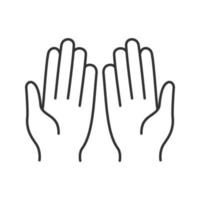 Muslim praying hands linear icon. Thin line illustration. Palms. Asking to Allah. Contour symbol. Vector isolated outline drawing