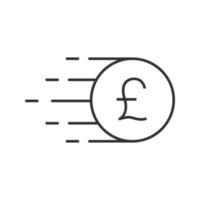 Flying British pound coin linear icon. Thin line illustration. Great Britain currency. Contour symbol. Vector isolated outline drawing