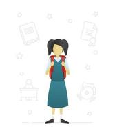 diseño de personajes planos de colegiala. estudiante de primaria. chica en uniforme escolar con mochila. vector ilustración aislada