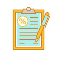 Loan agreement color icon. Mortgage document. Paper sheet with percent. Isolated vector illustration