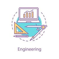 icono del concepto de ingeniería y construcción. tecnología informática e idea de redacción. Ilustración de línea fina. proceso de desarrollo. dibujo de contorno aislado vectorial vector