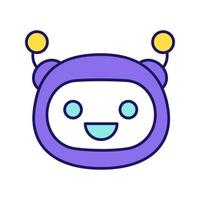 Laughing robot emoji color icon. Happy chatbot smiley with broad smile and open eyes. Chat bot emoticon. Artificial intelligence. Isolated vector illustration