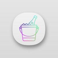 Champagne bucket app icon. UI UX user interface. Alcoholic beverage. Wine bottle in bucket with ice. Web or mobile application. Vector isolated illustration