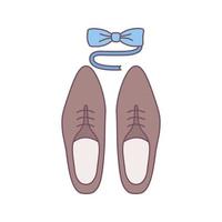 Mens accessories color icon. Dress code. Menswear. Men s style and fashion. Shoes and tuxedo bow tie. Isolated vector illustration