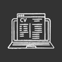 icono de tiza de solicitud de empleo en línea. sitio web de búsqueda de empleo. creador de currículums en línea, creador de cv. sitio web de contratación. ilustración de pizarra de vector aislado