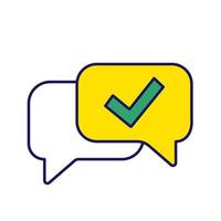 Approved chat color icon. Delivered message. SMS verification. Confirmation dialog. Message approval. Successful dialogue. Speech bubble with check mark. Isolated vector illustration