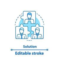 Solution concept icon. Teamwork. Partnership. Team management idea thin line illustration. Solving problem. Vector isolated outline drawing. Editable stroke