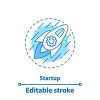 Startup launch concept icon. Business development idea thin line illustration. Spaceship. Growth and improvement. Vector isolated outline drawing. Editable stroke