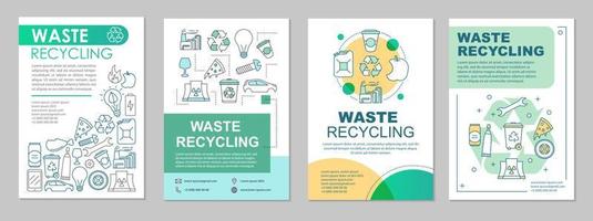 Waste recycling brochure template layout. Trash sorting. Flyer, booklet, leaflet print design with linear icons. Garbage reusing. Vector page layouts for magazine, annual reports, advertising posters