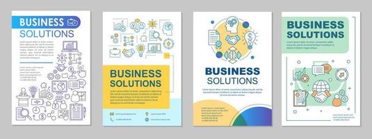 Business solutions brochure layout. Project management. Flyer, booklet, leaflet print design with linear illustrations. Startup. Vector page layouts for magazine, annual reports, advertising posters