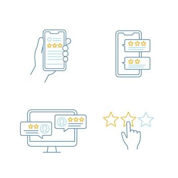 Rating color icons set. Customer review, feedback, app rating, scale. Isolated vector illustrations