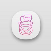 Chatbot with speech bubbles app icon. UI UX user interface. Modern robot. Talkbot typing answer. Online support. Virtual assistant. Chat bot. Web or mobile application. Vector isolated illustration