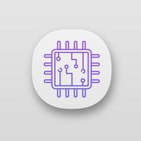 Computer chip app icon. UI UX user interface. Processor. Memory card. Central processing unit. Artificial intelligence. Web or mobile application. Vector isolated illustration