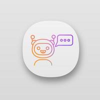 Chatbot with three dots in speech bubble app icon. UI UX user interface. Modern robot. Online virtual assistant. Chat bot. Digital support. Web or mobile application. Vector isolated illustration