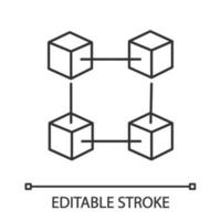 Blockchain technology linear icon. Big data. Thin line illustration. Cryptocurrency. Fintech. E-commerce. Connected cubes. Contour symbol. Vector isolated outline drawing. Editable stroke