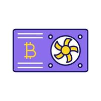 Bitcoin mining graphic card color icon. Video card for crypto business. Cryptocurrency gpu mining farm. Isolated vector illustration