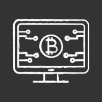 Bitcoin official webpage chalk icon. Mining farm landing. Blockchain server page. Cryptocurrency business website. Isolated vector chalkboard illustration