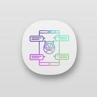 Chatbot with speech bubbles app icon. UI UX user interface. Messenger bot chatting on smartphone. Modern robot. Virtual assistant. Web or mobile application. Vector isolated illustration